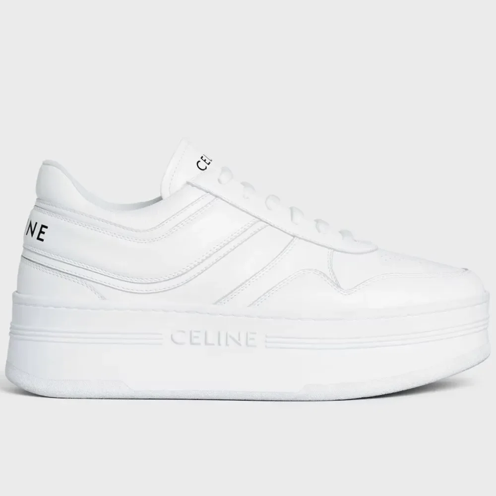 CELINE BLOCK SNEAKERS 50mm WEDGE OUTSOLE IN CALFSKIN Optic White Size 39